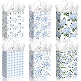 Kolldenn 24 Pcs Hydrangea Floral Party Gift Bags with Handles Paper Candy Treat Goodie Bags Scalloped for Birthday Decoration for Bridal Baby Shower Tea Party Supplies