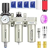 TAILONZ PNEUMATIC 0-240PSI 1/2 Inch NPT Grade Three Stage Industrial Air Drying System, Particulate Filter, Coalescing Filter, Desiccant Dryer and Air Regulator (Automatic Drainage)
