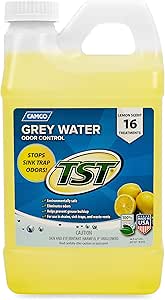 Camco TST Lemon Scent RV Grey Water Odor Control, Stops Sink Trap Odors, For Use In Drains, Sink Traps and Waste Vents, Treats up to 16 - 40 Gallon Holding Tanks (64 Ounce Bottle) - 40256