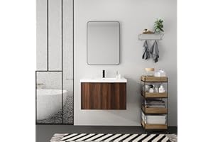 Voohek Bathroom Vanity with Basin Sink and Storage, Wall Mounted Floating Cabinet, for Small, Space Saving, 30 Inch, California Walnut