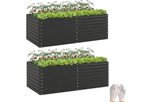 Outsunny Set of 2 Galvanised Raised Garden Bed, 6 x 3 x 2 ft Metal Garden Bed with Safe Edging, Outdoor Elevated Planter Box 