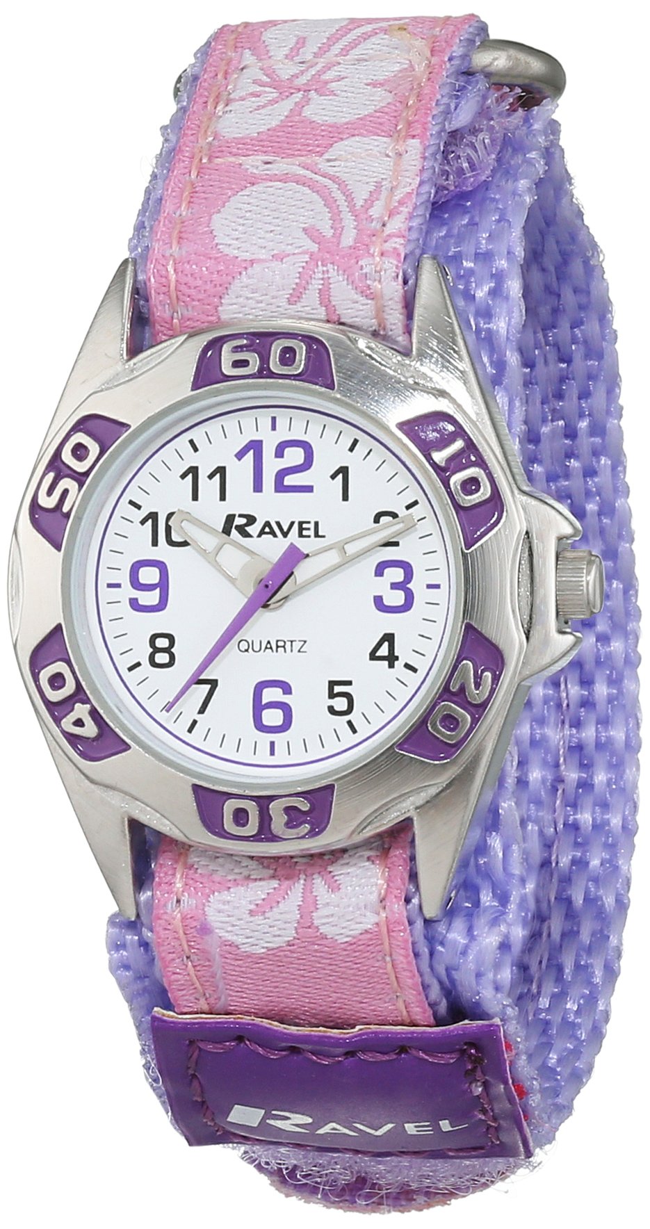Ravel Girl's Hibiscus Flower Patterned Easy Fasten Strap Watch - Purple