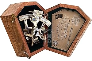 Hanzla Collection Antique Brass Nautical Sextant with Wooden Box, Kelvin & Hughes 1917 London Sextant for Mariners Surveyors, Navigation Instruments Sextant, Vintage Style Wedding & Graduation Gift