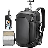 Rolling Laptop Backpack, 2 in 1 Carry on Backpack with Wheels, Water Resistant Carry on Suitcase with 2 Packing Cubes, TSA Large Travel Wheeled Backpack for Men to Airline Work Business, Black