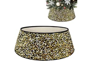 PATYDEST Christmas Tree Collar Gold Black Sequin Tree Skirt for Christmas Decoration 23.6 Inch Sparkly Tree Skirts Metallic Tree Stand Cover Decorative Tree Base Cover Tree Ring Collars Xmas Ornaments