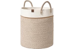 LA JOLIE MUSE Woven Basket Rope Storage Baskets - Large Cotton Organizer 16 x 14 x 14 Inches, Basket for Baby Blanket, Kids Toy Nursery Laundry Basket