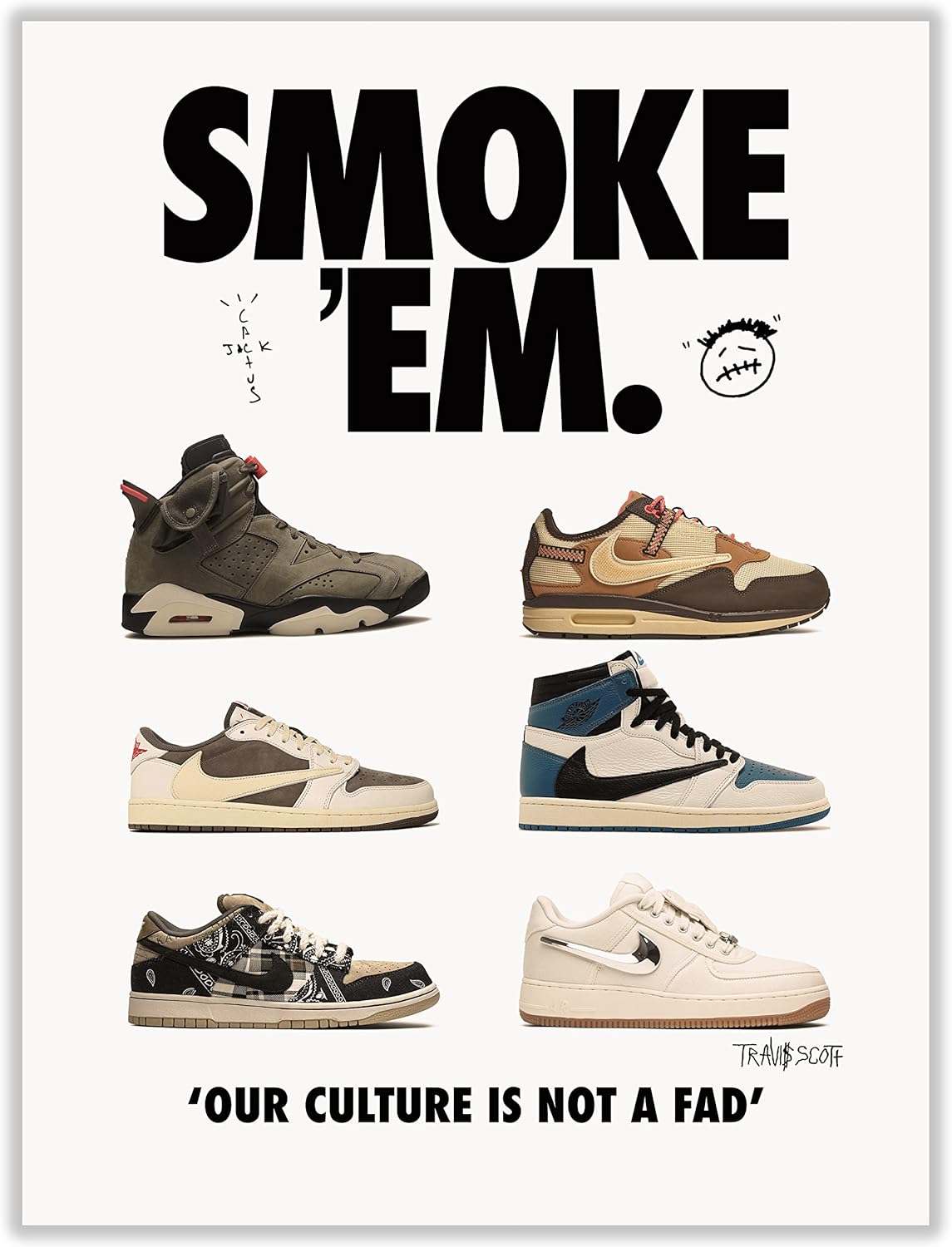 Wall Décor - CREAARO Hypebeast Sneaker Poster Unframed - Hypebeast Room Decor Shoes Poster for Boys Guys Men Room - AJ-Travis Scott - Wall Art Décor Aesthetic Cool Poster Shoes Painting 12x16 inch