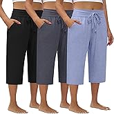 Evervibe 3 Pack Women's Plus Size Capri Pants, Drawstring Capris Sweatpants Casual Summer Cropped Pants with Pockets
