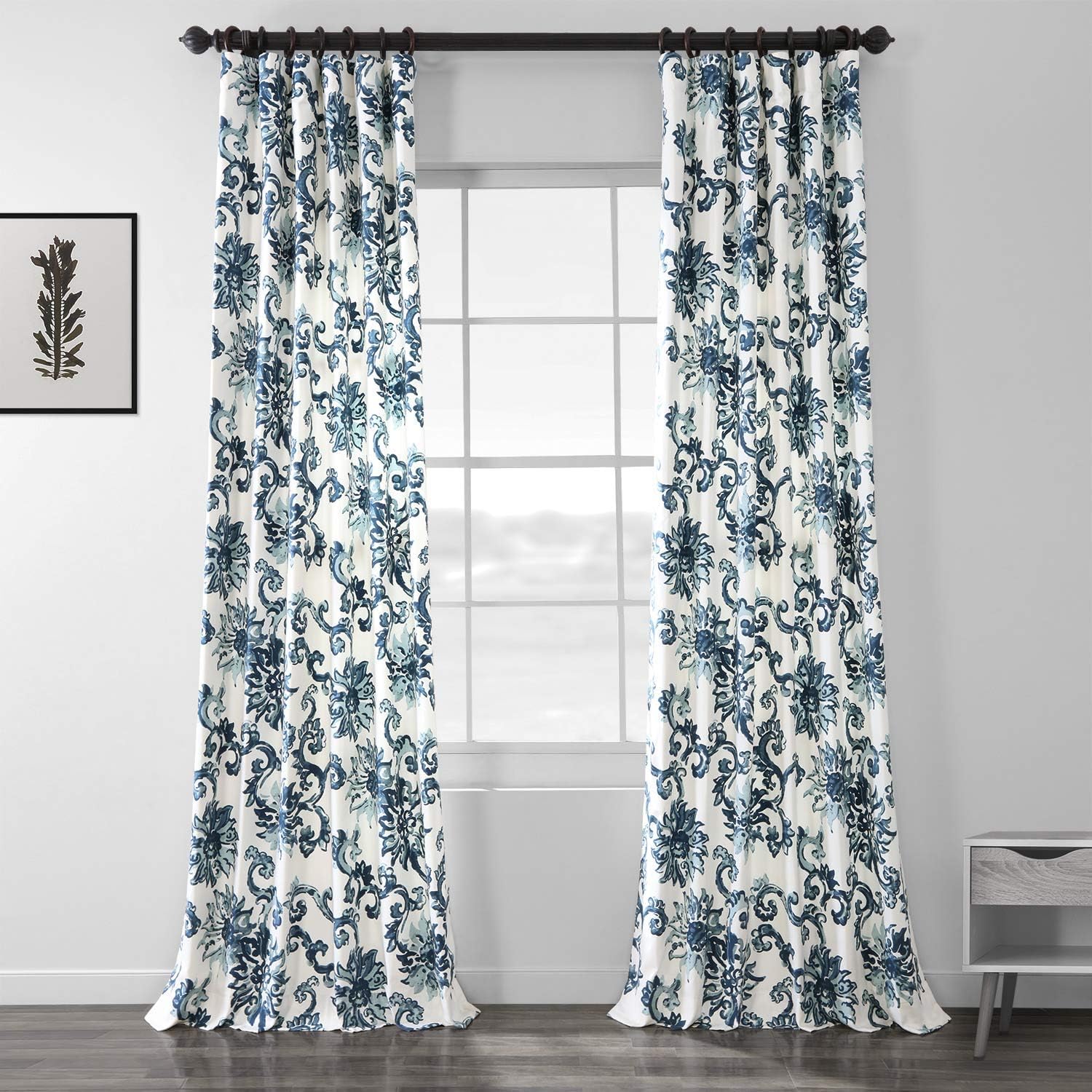 HPD Half Price Drapes Printed Floral Curtains 120 Inches Long Cotton Curtains (1 Panel) Room Darkening Window Curtains for Bedroom & Living Room, 50W x 120L, Blue Floral Blossoms Image