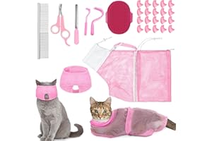 Kritkin 9 Pcs Cat Bathing Bag Set Cat Shower Bag Anti Bite and Scratch for Pet Grooming Washing Brush Comb Muzzle Nail Clipper Nail File Tick Tool(Pink)