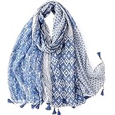 WaJuemy Travel Boho Scarf for Women Casual Lightweight Pashmina Scarves Fashion Multicolor Shawl Wraps with Fringed Beads