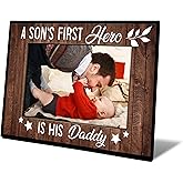 patcate Dad Picture Frame, First Time Dad Gifts, Fathers Birthday Day Gifts, Wooden 4x6 Heart Picture Frame for Home Table Decor, A Son's First Hero is His Daddy-A07