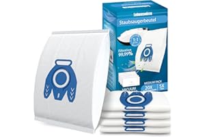 LEBENSWUERZE 20 Pack 3D Airclean GN Vacuum Bags for Miele Complete C3, Classic C1, Complete C1, Complete C2, S2, S5, S8 Series Canister Vacuum Cleaner, Anti Allergy Dust Bag with 5x Motor Protection 5x Air Filter