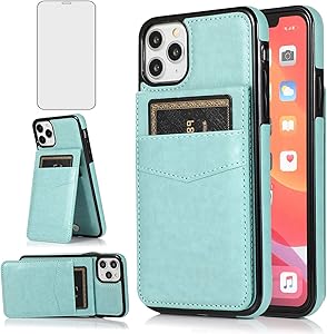 Asuwish Phone Case for iPhone 11 Pro Max 6.5 with Tempered Glass Screen Protector Credit Card Holder Wallet Cover Stand Leather Cell Accessories iPhone11 11pro Promax i XI Plus Cases Women Men Green