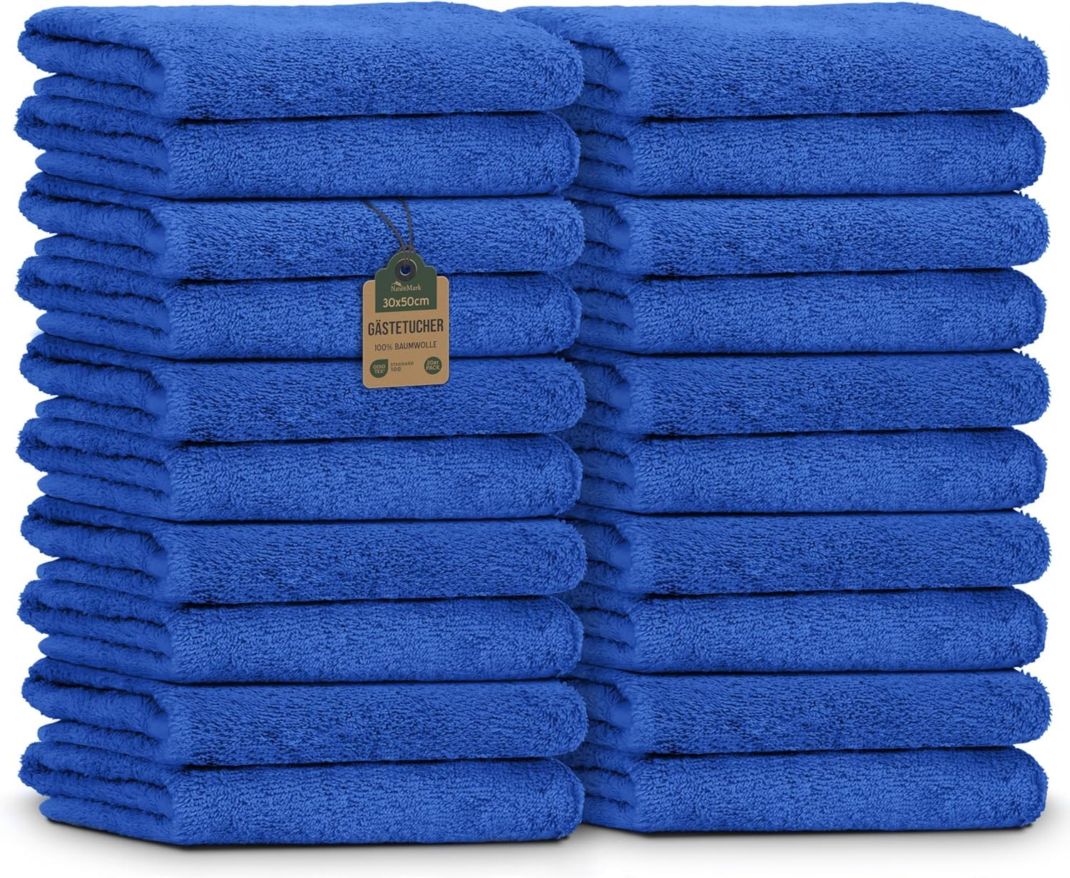 NatureMark NM HT0711–20–Pack Terry Cloth Guest Towels 30 x 50 CM 100% Cotton Royal Blue