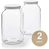 2 Pack - 1 Gallon Glass Jar w/Plastic Airtight Lid, Muslin Cloth, Rubber Band - Made in USA, Wide Mouth - BPA Free - Kombucha, Kimchi, Kefir, Canning, Sun Tea, Fermentation, Food Storage