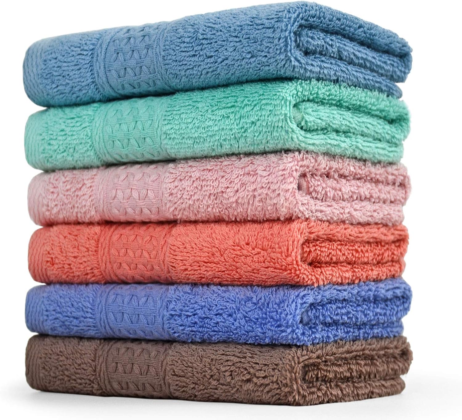 Cleanbear Face-Cloth Washcloths Set,100% Cotton, High Absorbent, 6-Pack 6 Colors, Size13 x13-deep Color: Home & Kitchen