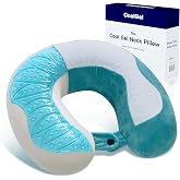 COOL GEL Travel Neck Pillow for Airplane, Memory Foam Neck Pillow with Removable Cover, Comfortable Airplane Pillow for Travel