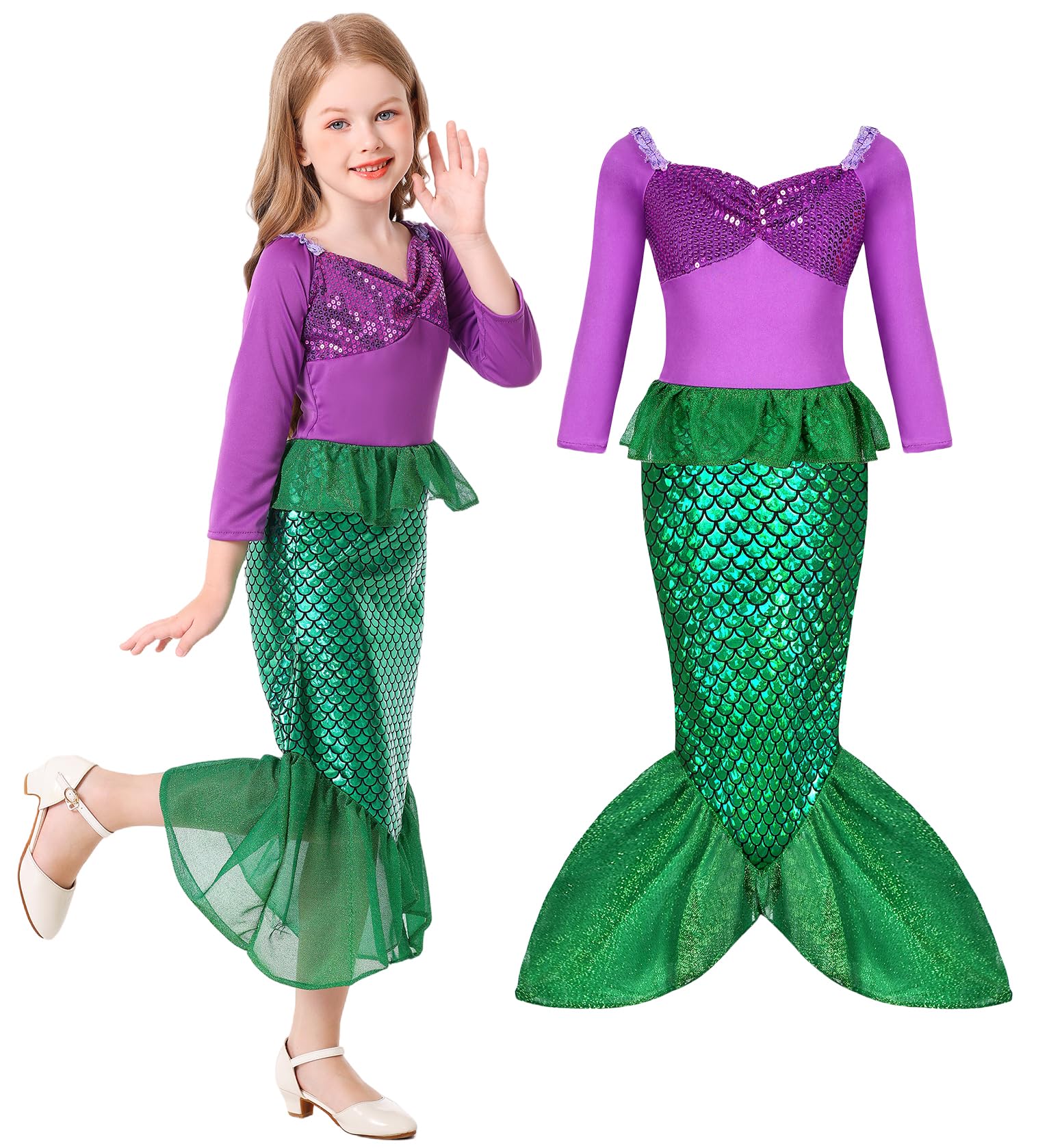 Photo 1 of ALIZIWAY Little Girl Mermaid Princess Dresses Ariel Costume for Grils Birthday Party Halloween Cosplay Costumes (8-10 Years) Y058XXL