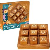 BSIRI Wooden XO Blocks Tic Tac Toe Travel Game Coffee Tabletop Family Living Room Decoration Games Night for Adults for Desk and Bookshelf Decor Unique Wood Gifts 5.5 Inch