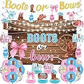 Boots or Bows Gender Reveal Decorations, 44 Pcs Boots or Bows Backdrop Hanging Swirls Balloon Banner Honeycomb Centerpieces, Cowboy or Cowgirl Theme Decoration for Western Gender Reveal Party (44pcs)