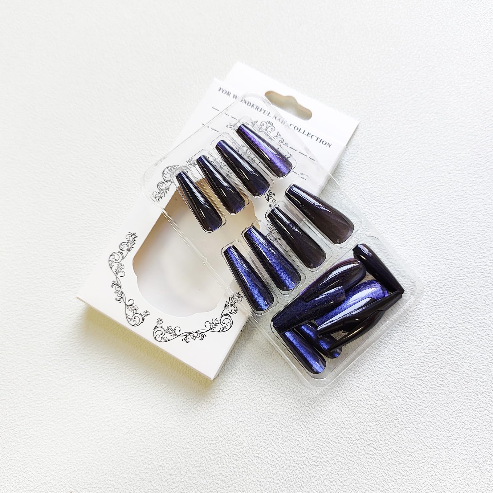 KKUUOO Press on Nails Long,Blue Glitter Fake Nails Coffin False Nails with Design Shiny Acrylic Nails Full Cover Artificial Nails Reusable Stick on Nails Glossy Glue on Nails for Women Girls - Image 4