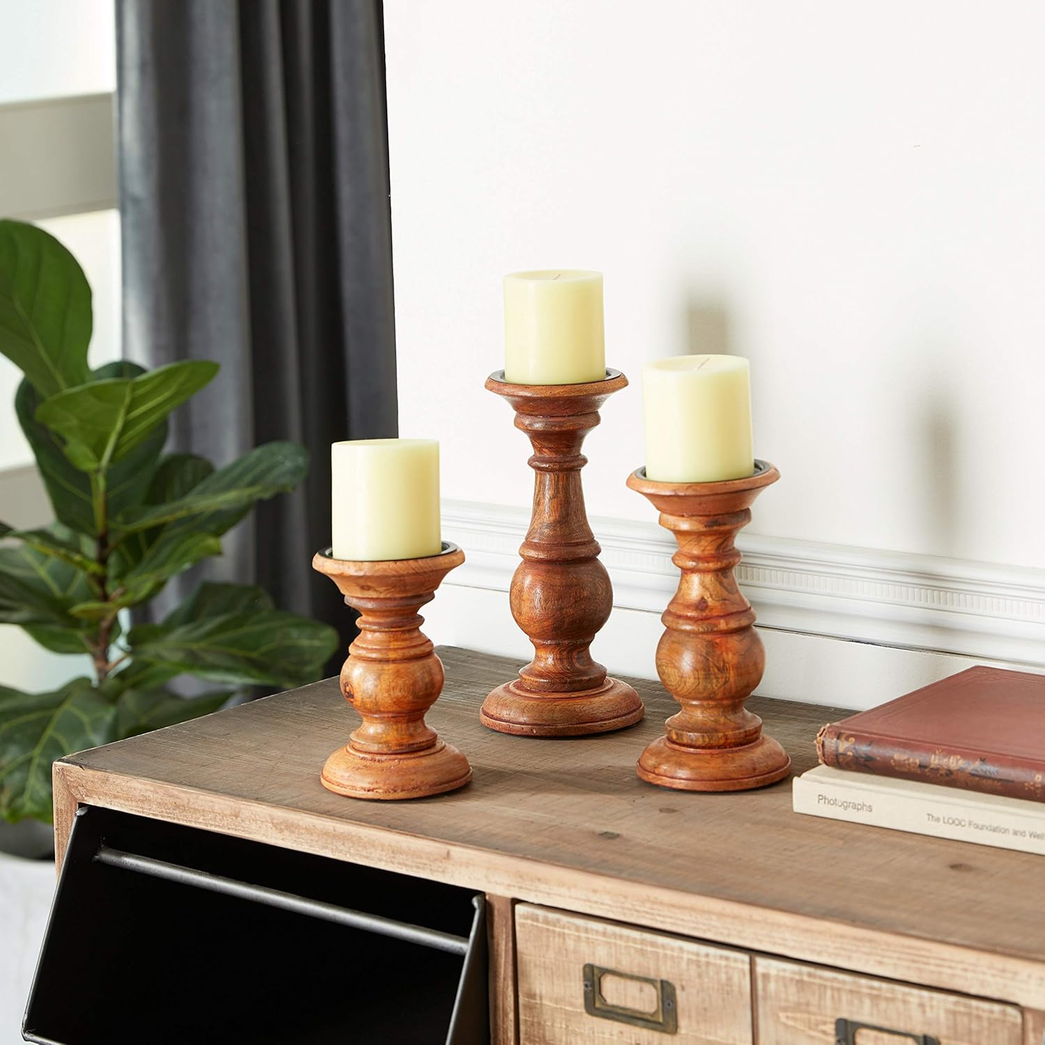 Deco 79 51536 Wood Candle Holder (Set of 3) 10", 8", 6" H: Home & Kitchen
