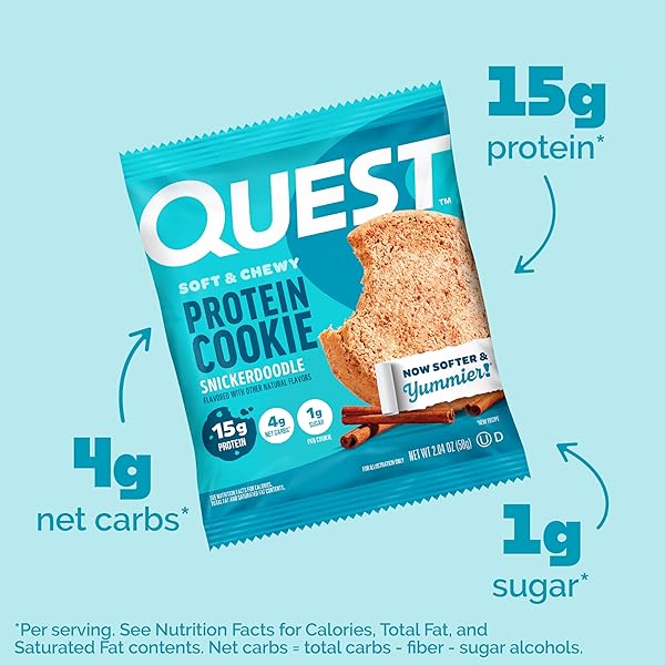 QUEST NUTRITION SNICKERDOODLE PROTEIN COOKIE, 15G PROTEIN, 1G SUGAR, 4G NET CARBS, KETO FRIENDLY, HIGH PROTEIN, LOW CARB 4 COUNT