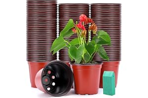 SYOURSELF 110 Pack Plastic Plants Nursery Pots 4 Inch Seed Starting Pot Plastic Flower Pots with 110 Pcs Waterproof Plant Lab