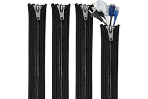 Teskyer 4 Pack Cable Management Sleeves, Cord Organizer Sleeve with Zipper, Wire Wrap Covers, Cable Organizer Sleeves for TV, Computer, Office, 15" Per Sleeve
