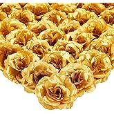 Bright Creations Gold Flowers Artificial Roses - 50-Pack, 3 in, Stemless Silk Rose Heads for Home & Wedding Decor & Faux Bouquets & Floral Accents