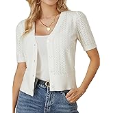 GRACE KARIN Cropped Cardigan Sweaters for Women Short Sleeve Crochet Knit Bolero Shrug V-Neck Button up Tops