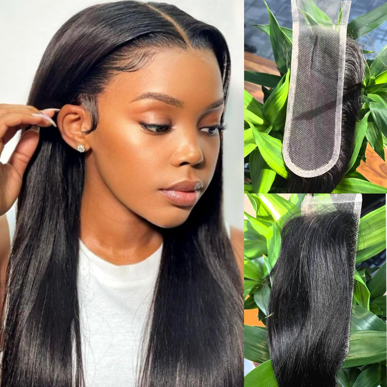 2x6 Closure Human Hair Straight Lace Closure 100% Unprocessed Brazilian Human Hair 2x6 Lace Closure Natural Black Color Wet and Wavy Hair Natural Color 16 Inch — image 1