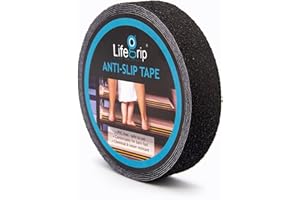 LIFEGRIP STAY ON TRACK LifeGrip Rubber Anti Slip Grip Tape for Swimming Pool, Indoor/Outdoor Waterproof, Textured Rubber Surface, Non Slip Safety Tape for Barefoot Comfort, Tubs, Boats, Stairs, Bathroom, Black (1" x 30')
