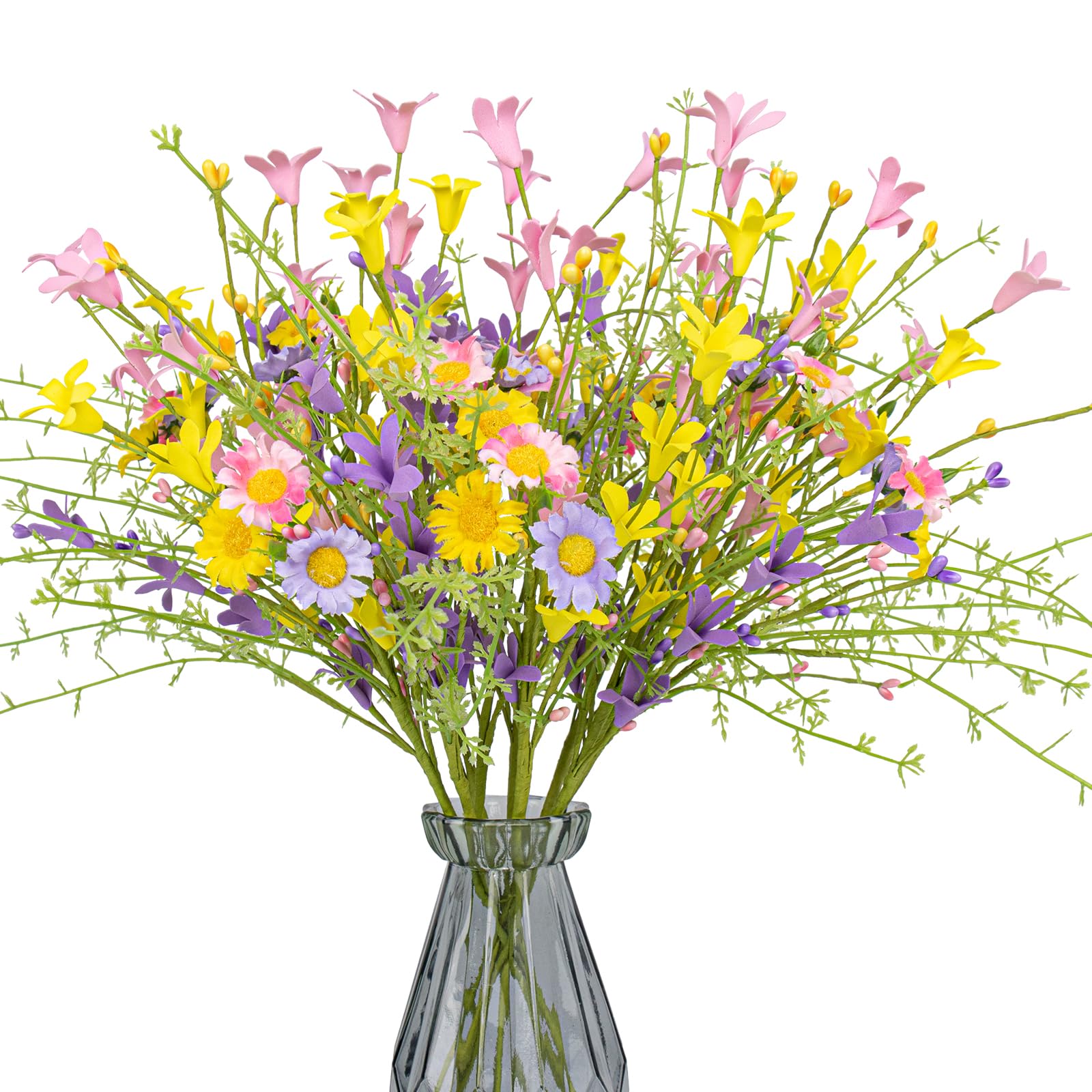 JINGHONG Artificial Spring Flowers 12 Pack Floral Picks 17” Tall Forsythia Stems with Berries for Flower Arrangements Centerpieces Indoor Outdoor Decorations