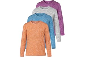 Real Essentials 4 Pack: Girls' Dry-Fit Long Sleeve Crew Neck T-Shirt - Athletic Activewear Soccer Top for Teens Kids Youth