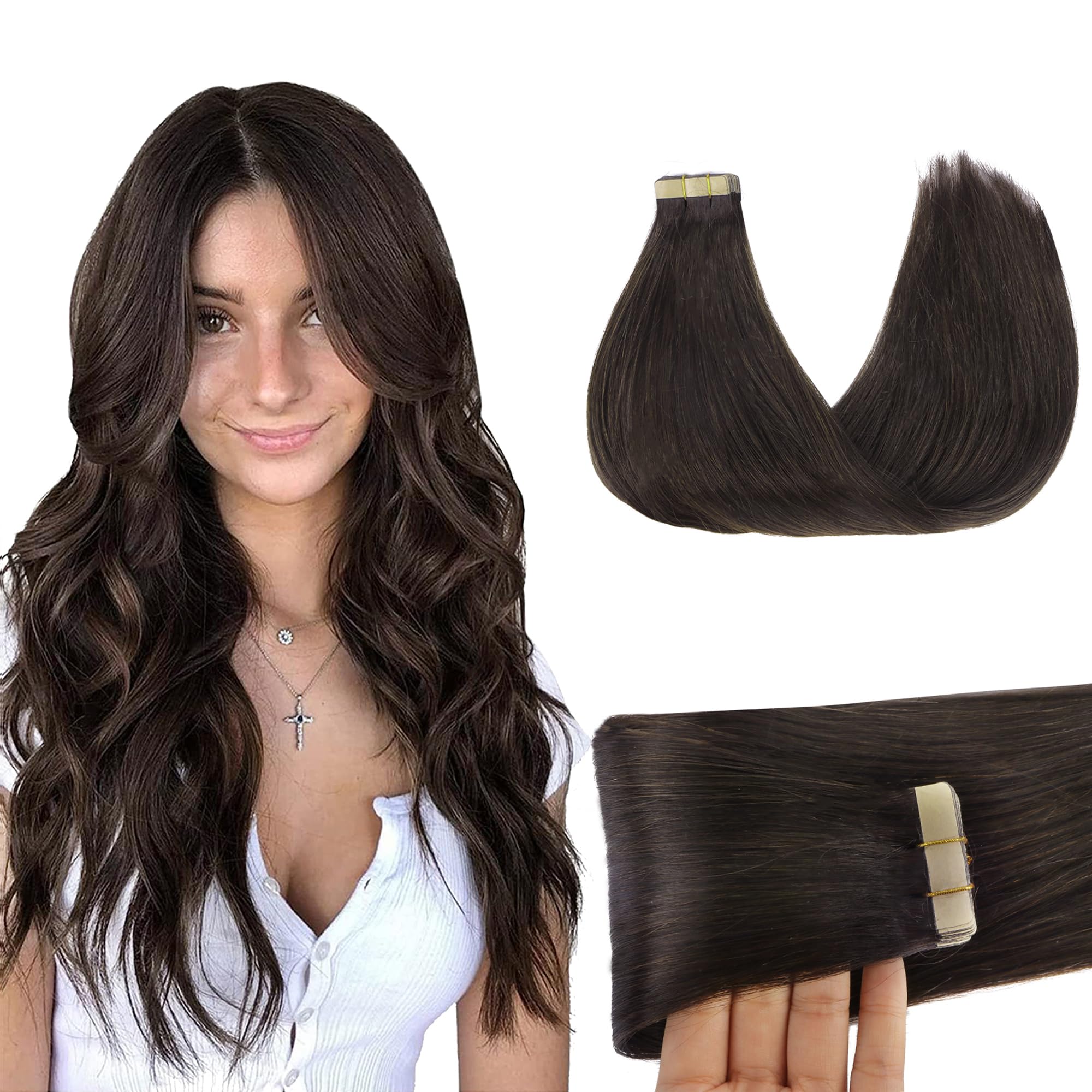 GOO GOO Tape in Hair Extensions human hair, tape Hair Extensions, 20inch 50g 20pcs, Human Hair Extensions, 2A Light Brown — image 1