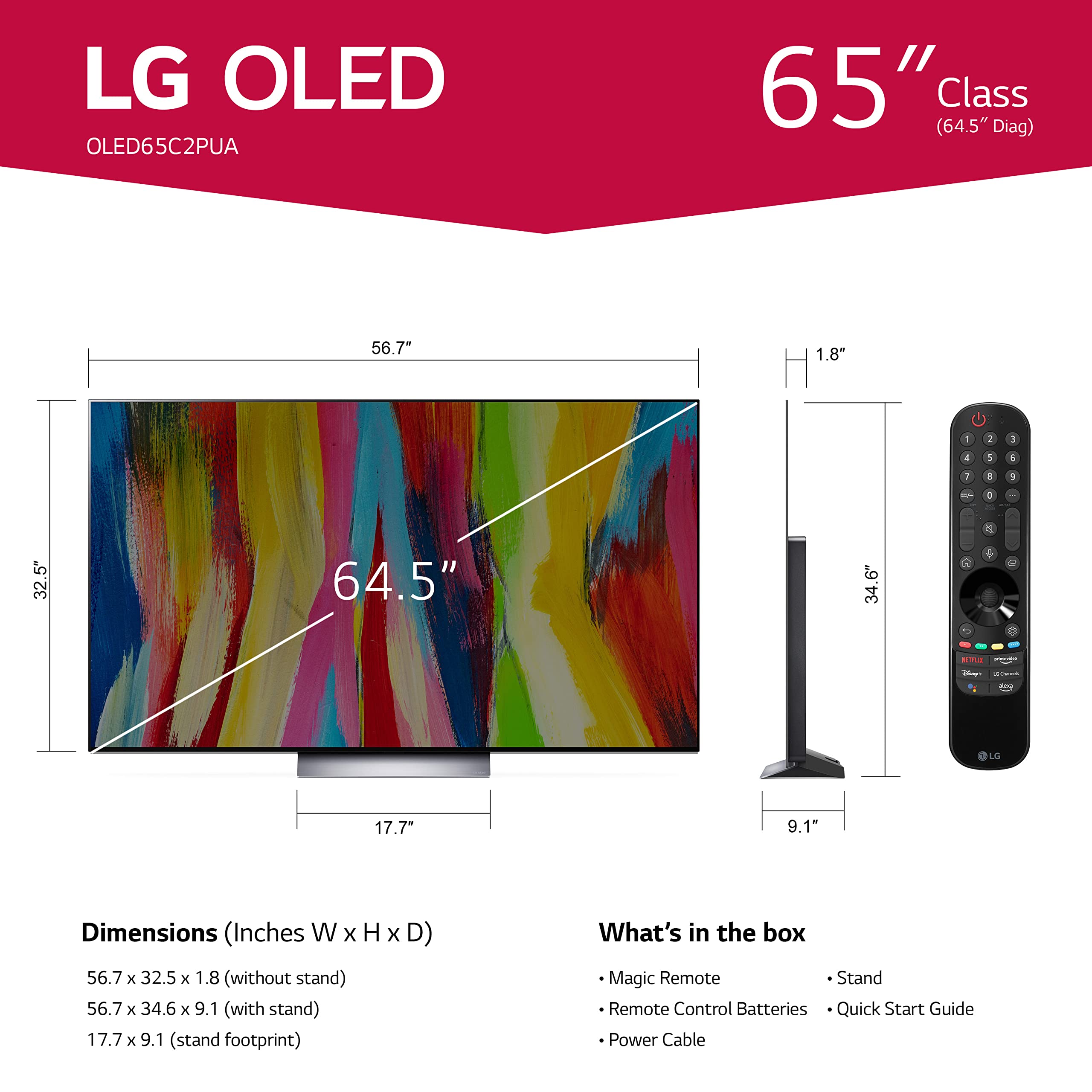 LG C2 Series 65-Inch Class OLED evo Smart TV OLED65C2PUA, 2022 - AI-Powered 4K TV, Alexa Built-in