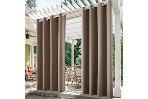 HOMEIDEAS 2 Panels Tan Outdoor Curtains for Patio Waterproof, 52 X 96 Inch Blackout Outdoor Curtains, Thermal Insulated Coffee Outdoor Patio Curtains for Porch/Pergola/Yard/Sliding Door/Arbor