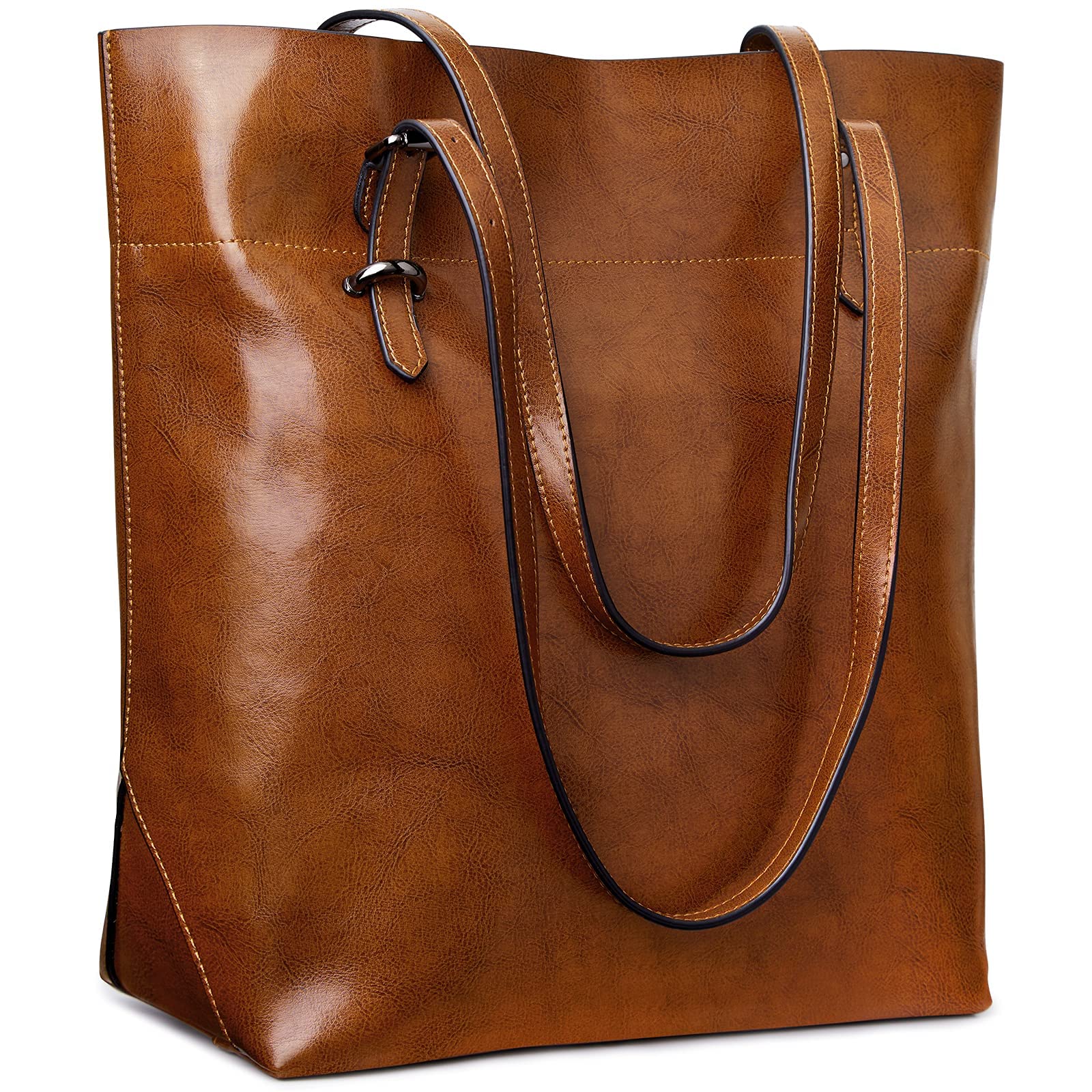 S-ZONE Vintage Genuine Split Leather Tote Shoulder Bag Handbag Big Large Capacity (Brown) โ image 1