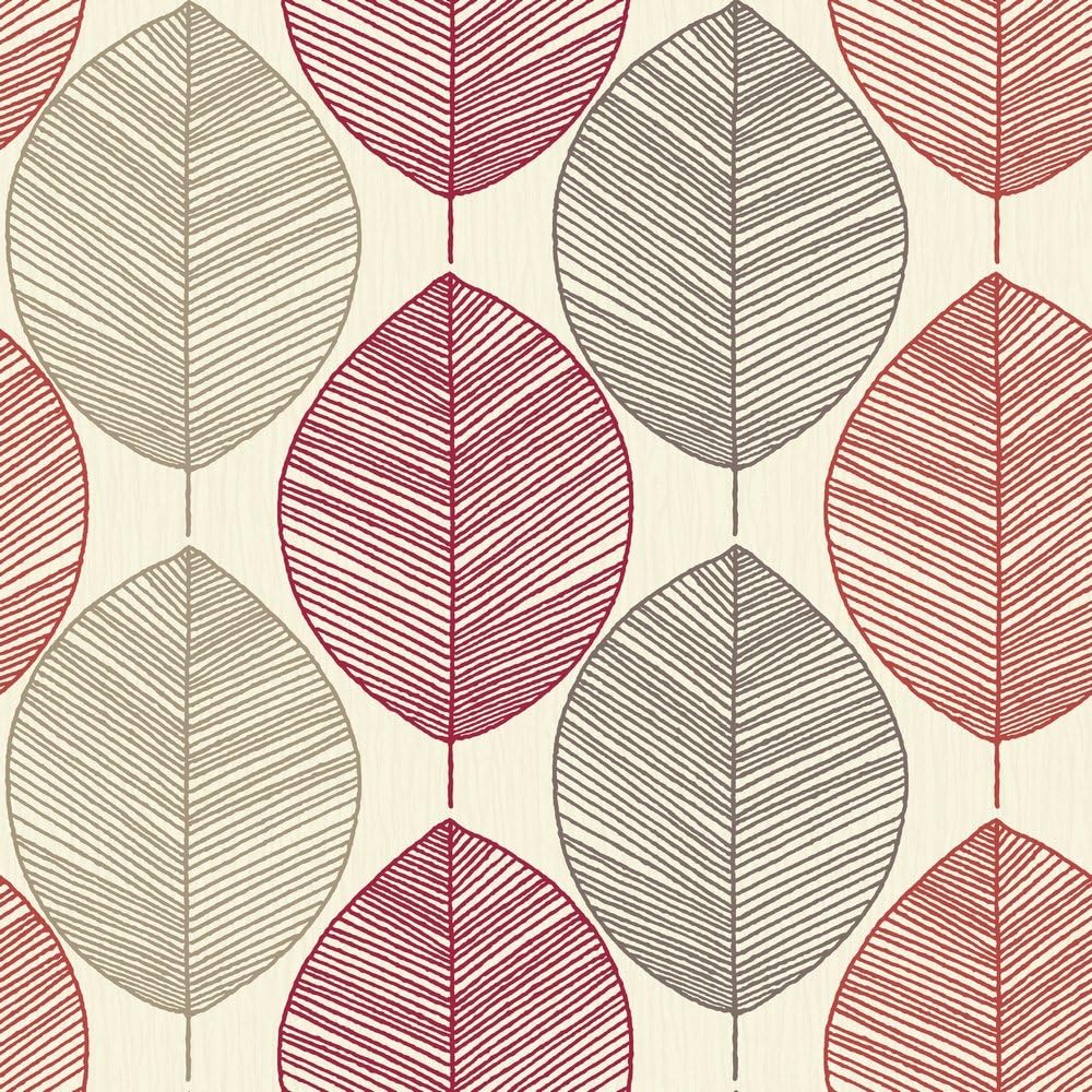 Arthouse 408205 Retro Leaf Wallpaper Red Amazon Co Uk Diy Tools