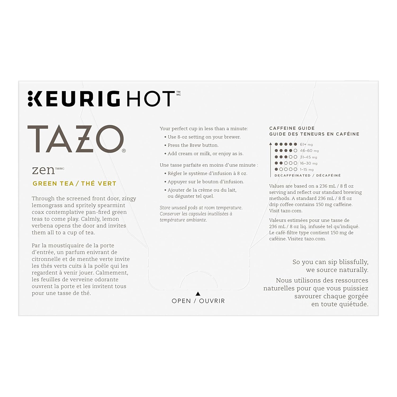 Tazo K-Cup Pods For an Invigorating Cup of Green Tea Zen Tea Helps You Feel Focused and Zen 10 Count, Pack of 6 (Packaging May vary) : Grocery & Gourmet Food