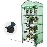 Mini Greenhouse with Casters, 4 Tier Portable Green House Plant Shed Gardening Plant for Outdoor & Indoor with Roll-Up Zipper