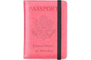 HerriaT Leather Passport Holder Cover Case RFID Blocking Travel Wallets Card Case for Women Men(Pink)