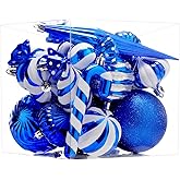 Christmas Ball Ornaments Set Shatterproof Christmas Tree Ornaments 24 PCS Painted Shaped Styles Xmas Tree for Holiday Decor,Royal Blue