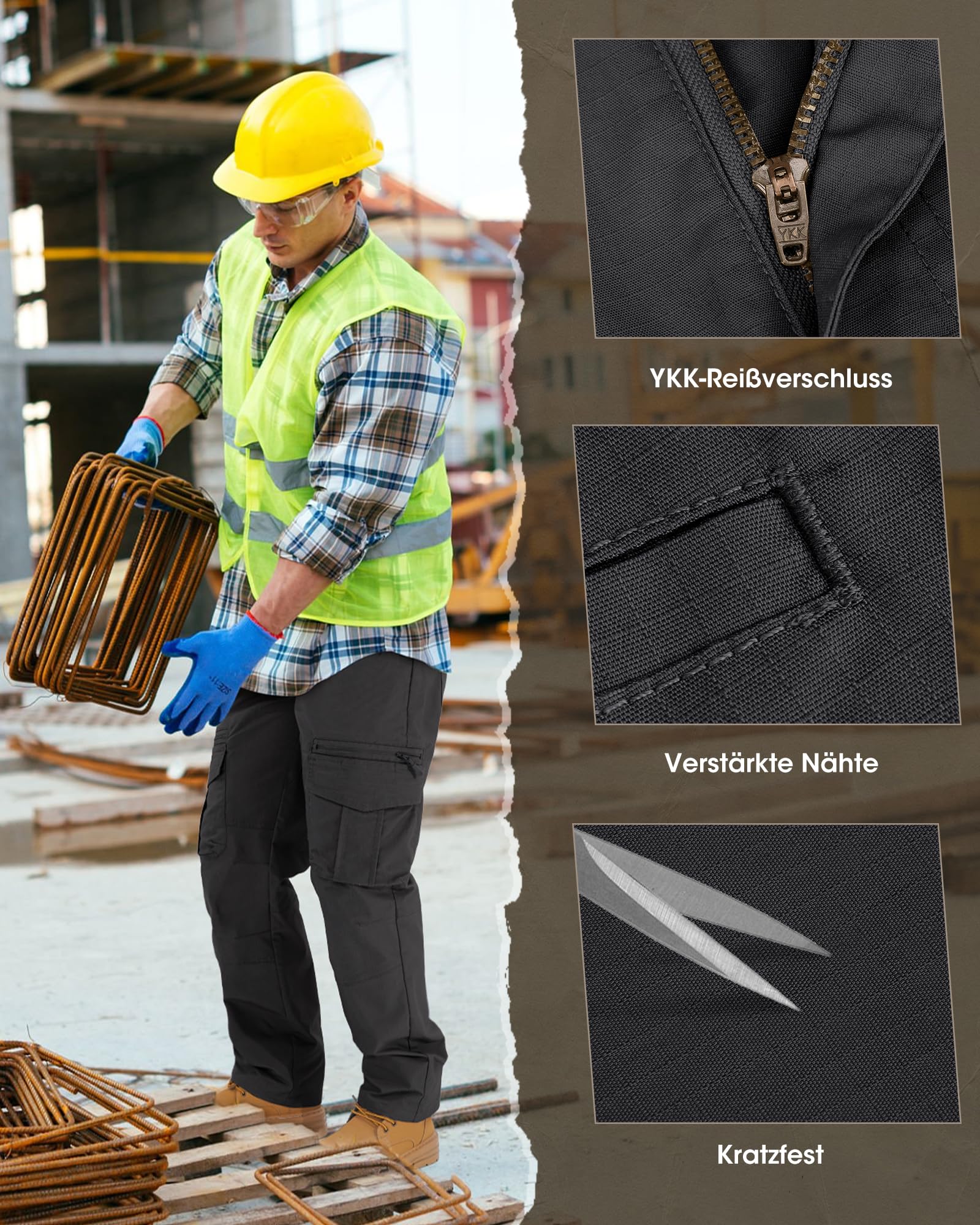 IGOLUMON Arbeitshosen Männer Cargohose Herren Stretch mit Vielen Taschen Outdoorhose Taktische Hose Herren mit Halbelastischer Bund 7