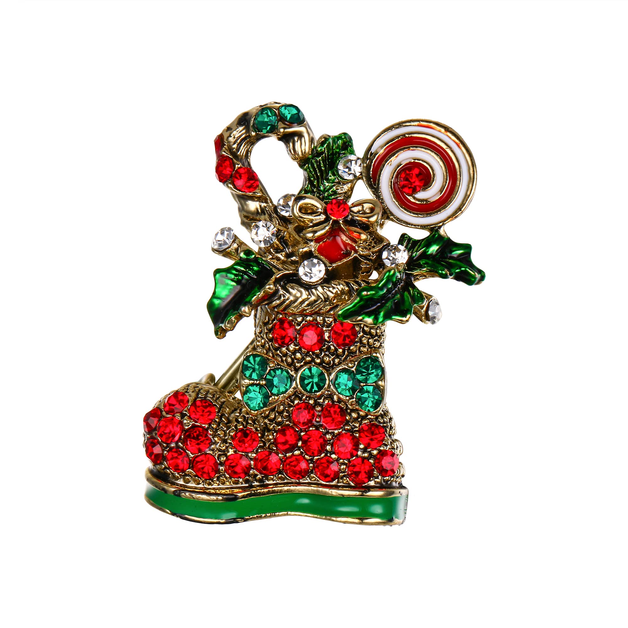Clearine Women's Christmas Shoe Brooch Xmas Lollipop Crystal Rhinestone Pin Costume Gift Multicolor Gold-Tone