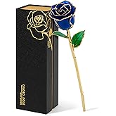 Mikasol Real 24K Gold Dipped Realistic Rose – Timeless Lifelike Bloom with Heart Puzzle Base – Romantic Blue Flower Gift for Her, Wife, Girlfriend, Mom – Birthday, Anniversary, Mother’s Day (Blue)