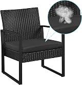 Yaheetech 3-Piece Rattan Garden Set 2 Chairs Table Black Cushions view 9