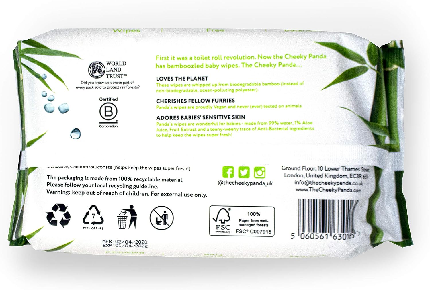 The Cheeky Panda, Bamboo Baby Wipes,White, Unscented,64 counts (Pack of 24), 60 count (Pack of 24) - Image 4